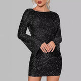 avant garde dress to impress Hot Selling Women's Sexy Sheath Mini Dress Silver Silk Fabric Horn Long Sleeve Women's Joint