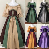 costume ideas Medieval Retro Contrast Color Slim Dress Flying Sleeve Large Swing Skirt off-Shoulder Dress Women's Cos Clothing Performance