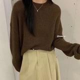 soulja boy outfits Korean Style Solid Color Sweater Women's 2024 Spring and Autumn round Neck High Quality Simple Texture Loose Pullover Sweater