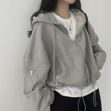 Tineit 2024 Fall Fashion Oversized Zip Up Gray Hoodie