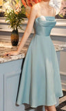 Tineit Sexy A Line Spaghetti Straps Light Sky Blue Satin Evening Dress Prom Dresses Birthday Outfits BD  (PRE-ORDER)