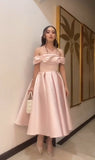 Tineit Sexy A Line Off The Shoulder Light Pink Satin Evening Dress Prom Dresses Birthday Outfits BD  (PRE-ORDER)