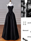 Tineit Elegant Black A-Line Satin Long Prom Dress Long Prom Dress B  (PRE-ORDER)