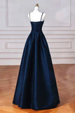 Tineit Elegant Black A-Line Satin Long Prom Dress Long Prom Dress B  (PRE-ORDER)