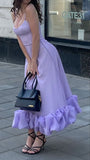 Tineit Vintage A line Spaghetti Straps Lilac Satin Evening Dress Ruffles Prom Dresses BD  (PRE-ORDER)