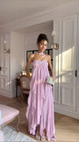 Tineit Vintage A line Sweetheart Chiffon Pink Evening Dress Prom Dresses Long Birthday Outfits BD  (PRE-ORDER)