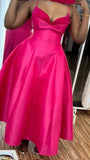 Tineit Vintage A line Spaghetti Straps Hot Pink Satin Evening Dress Ankle Length Prom Dresses BD  (PRE-ORDER)