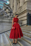 Tineit Simple  Pieces Red Satin Evening Dress Ankle Length Prom Dresses BD  (PRE-ORDER)