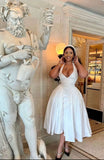 Tineit Pretty Ball Gown V Neckline White Satin Evening Dress Prom Dresses BD  (PRE-ORDER)