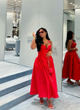 Tineit Simple A line Straps Red Sleeveless Satin Prom Dress Formal Evening Dresses BD  (PRE-ORDER)