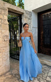 Tineit Simple A line Halter Blue Sleeveless Long Prom Dress Formal Evening Dresses BD  (PRE-ORDER)