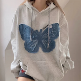 Tineit 2024 Fall Fashion Patchwork Denim Butterfly Vintage Hoodie