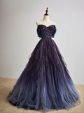 Tineit Dark starry sky purple tulle long prom dress purple evening dress BD  (PRE-ORDER)