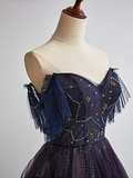 Tineit Dark starry sky purple tulle long prom dress purple evening dress BD  (PRE-ORDER)