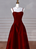 Tineit Sexy Wine Red A-Line Straps Satin Long Burgundy Prom Dresses D  (PRE-ORDER)