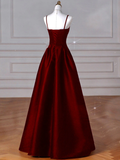 Tineit Sexy Wine Red A-Line Straps Satin Long Burgundy Prom Dresses D  (PRE-ORDER)