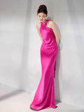 Tineit Sexy Mermaid High Neckline Long Prom Dress Wedding Guest Dresses B  (PRE-ORDER)