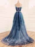 Tineit Elegant Ball Gown Straps Long Tulle Blue Prom Dress B  (PRE-ORDER)