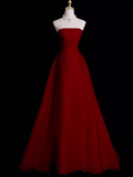 Tineit Sexy A Line Strapless Sleeveless Burgundy Long Prom Dress B  (PRE-ORDER)