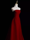 Tineit Sexy A Line Strapless Sleeveless Burgundy Long Prom Dress B  (PRE-ORDER)