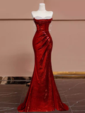 Tineit Sexy Mermaid Burgundy Sequin Long Prom Dress B  (PRE-ORDER)