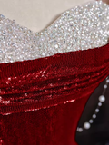 Tineit Sexy Mermaid Burgundy Sequin Long Prom Dress B  (PRE-ORDER)