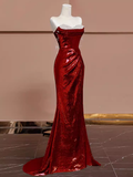 Tineit Sexy Mermaid Burgundy Sequin Long Prom Dress B  (PRE-ORDER)