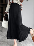 Tineit Knitted Long Skirt Women Autumn Winter Casual Warm Pleated Skirts Female Korean Fashion Elegant High Waist A Line Ruffles Skirt