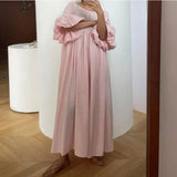 Tineit Japan Lazy Vestidos Comfortable Casual Women 2025 Dress Backless Vestido Summer Fall Dresses High Waist Flare Sleeve Robes