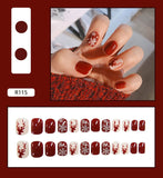 Tineit-Fall nails Christmas nails 24pcs Press on False Nails Set Cartoon Animal Decal Fake Nails Art  Full Cover Artificial Short Nail Tips With Wearing Tools