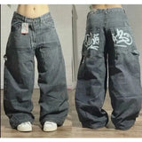 Tineit Streetwear New Harajuku Retro Straight High Waist Casual Jeans Y2K Fashion Washed Blue Pocket Baggy Jeans Gothic Wide Pants