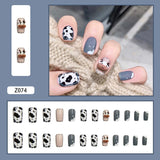 Tineit-Fall nails Christmas nails 24pcs Press on False Nails Set Cartoon Animal Decal Fake Nails Art  Full Cover Artificial Short Nail Tips With Wearing Tools