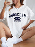 Tineit-Brooklyn EST.1998 NEW YORK City Printed T-Shirt Female Cotton Breathable Short Sleeve Summer High Quality Brand Streetwear Women