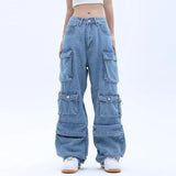 Tineit Y2K New Multi-Pocket Heavy Industry High-Quality Best-Selling Jeans Women Street Hip-Hop Straight High Waist Wide-Leg Pants 2023