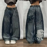 Tineit Korean Version New Washed Solid Color Baggy Jeans Female Y2K High Street Fashion Casual Gothic High Waist Baggy Wide Leg Pants