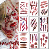 Tineit 10pcs Halloween Tattoo Sticker Horror Bloody Wound Zombie Scar Waterproof Temporary Tattoos DIY Party Body Art Makeup Kids Adult