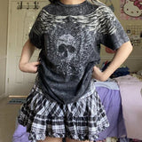 Tineit 2000s Retro Dark Academia T Shirt Y2K Skulls Wings Graphic Print Tops Summer Short Sleeve Harajuku Tees Mall Goth Clothes