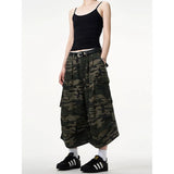 Tineit Women Short Jeans Green Camouflage American Vintage Y2K Straight Streetwear Wide Leg Pants High Waist Female Summer Denim Shorts