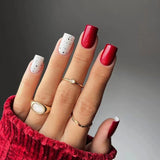 Tineit-Fall nails Christmas nails 24pcs Detachable Square Head Fake Nails Glitter Twill Short French False Nails False Nails Full Cover Press On Nail Tips