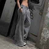 Tineit Striped Low Waist Wide Leg Pants Women Old Money Style Streetwear Fashion Baggy Trousers Office Elegant Suit Pants 2024