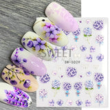 Tineit Spring Purple Hydrangea Flowers Nail Embossed Stickers Lavender Leaves Design Adhesive Sliders Decoration Manicure Foils LYSW-5D