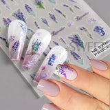 Tineit 3D Lavender Nail Stickers Decals Spring DIY Lavender Frosted Flower Leaf Blossom Nail Art Tips Transfer DIY Manicure Accessories