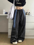 Tineit Y2k Stripe Sweatpants Women Hip Hop High Waist Vintage Loose Wide Leg Pants Streetwear Elastic Casual Black Oversize Pants