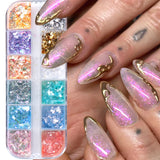 Tineit Crystal Fire Flakes Nails Art Glitter Iridescent Aurora Gold Leaf Paillettes Pigment Translucent Polish Pollen Decorations LYOBW