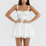 Tineit White Lace Up Corset Mini Dress