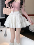 Tineit Y2k Sweet Mini Skirt Women Summer Lace Mesh Cake Skirt Female Korean Fashion Preppy Style Casual Fairycore Ball Gown Short Skirt