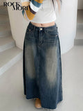 Tineit Vintage Jean Skirt Fashion Women'S Denim Long Skirts Women Y2K Aesthetic Fairycore Midi Skirt Harajuku Casual Korean