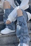 Tineit 2024 New American Detachable Zipper Jeans Men And Women Y2k High Street Fashion Casual Straight Tooling Pants Tide Streetwear