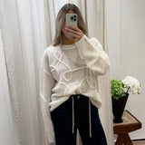 Black Friday Tineit Fashion Casual Pullovers For Women Solid Color Round Neck Long Sleeve Knitted Sweater Loose Female 2024 Autunn Winter New