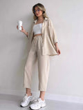 Tineit Tracksuit Two Pieces Harem Pants Matching Sets Loose Solid Single Breasted Blouses Casual Drawstring Pant Sets Sports 2024